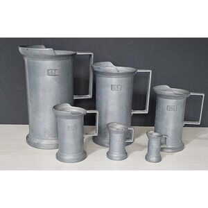 Vintage Peltrato Heavy Pewter Litre Measure Cups Stein Set 1 L - 1/80 L